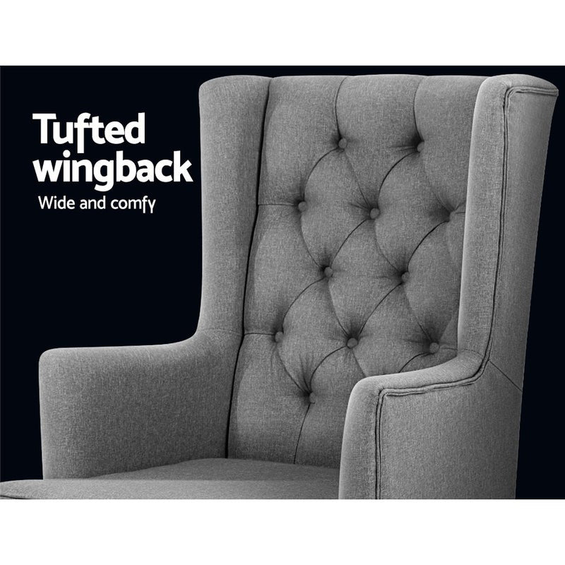 Rocking Armchair Feeding Chair Linen Fabric Lounge Retro Grey