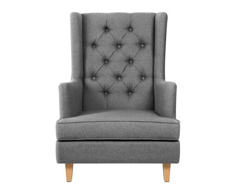 Rocking Armchair Feeding Chair Linen Fabric Lounge Retro Grey
