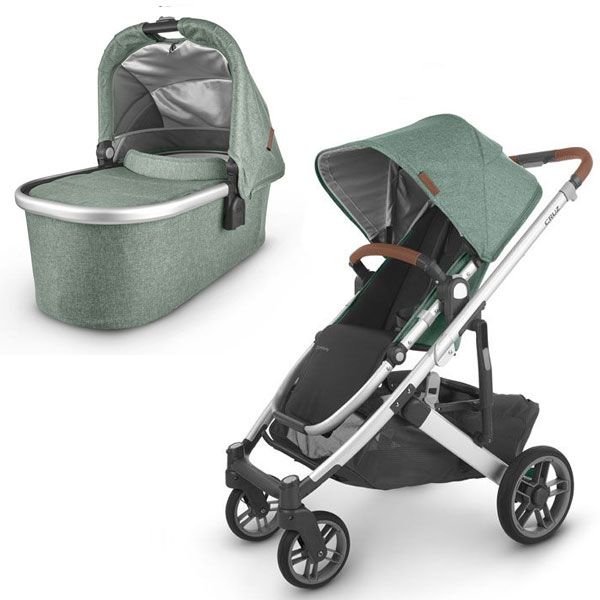 UPPAbaby CRUZ V2 Stroller Green Melange (Emmett) + Bassinet V2 + BONUS Carry-All Parent Organiser valued at $79.99